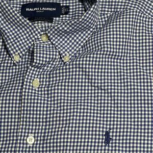Ralph Lauren XL Button Down Shirt Mens Blue Gingham Tilden Cotton Long Sleeve